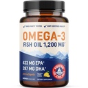 Trippel styrke Omega 3 Fish Oil 1200 mg EPA & DHA Wild Fanget, Sustainly Sourceed Omega-3 Fatty Acids | Premium Burpless Fish Oil Supplements | Ikke-GMO, Tredjeparts testet | 30 Softgels