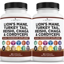 Lions Mane Mushroom Supplement med Tyrkia Tail Reishi Cordyceps Chaga med Marshmallow Root - 2-Pack