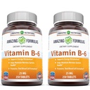 Amazing Formler Vitamin B6 Pyridoxin 25mg 250 tabletter Supplement | Ikke-GMO | Glutenfri | laget i USA (2 Pack)