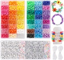 Quefe 3960pcs Pony Perler for vennskap armbånd Making Kit 48 farger Kandi perler sett, 2400pcs Plastic Rainbow Bulk og 1560pcs Letter Perler med 20 Meter elastiske tråder for håndverk smykker halskjede