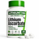 Litium Askorbate 1 mg – trygt alternativ til litiumorotat – mikrodose litium Supplement for humør, fokus og ro – vitamin C-støtte – 60 tabletter – laget i USA