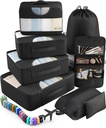 Veken 10 sett / 8 sett pakke kuber for reise Essentials, Suitcase Organizer Vesker i 4 størrelser, bære-på bagasje tilbehør med store vaskeri og toaletter veske, må ha for fly, veitur og camping