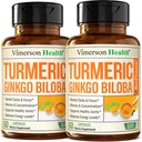 Ginkgo Biloba og gurkemeie curcumin Supplement w/Black Pepper & Organic Tumeric – Naturlig gurkmeie Supplement for fokus, minne, felles og hjerne helse – Vegansk Ginko Biloba Kapsler w/Curcuma – 2 Pakke