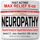 Neuropathy Nerve Relief Cream - Raskt fungerende Max Relief for føtter hender ben tåer tilbake - Ultra styrke Menthol Arnica Aloe Vera MSM, beroligende naturlig nerve Comfort Relief, Super Large 8 oz
