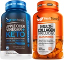 Herbtonics Apple Cider Vinegar Capsules Plus Keto BHB Fat Burner & Vekttap Supplement for kvinner og menn - Multi kollagen Gummies Type 1,2,3,5 & 10 med Biotin for hårvekst, hud, negler