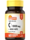 Sundance Vitamin C 1000mg med rose hips ® 60 Coated kapeller ® Timed Release ® Vegetarisk, ikke-GMO, og Glutenfri Supplement