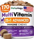 Hund Multivitamin Chewable - Hundevitaminer og kosttilskudd med glukosamin - 170 Chews - Hip & Joint, Pet Immuno Support, Skin & Coat, Gut & Heart Health - Senior & Puppy Multivitamin Pet Supplement