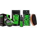 Skjeggvekstsett w/GROW XXL Beard Olje/Serum for ansiktshårvekst for menn + 100% livstidsutskifting Boar Bristle Brush + 2x Tykking Biotin Mustache Wax & Balm for menn - Formulert i Amerika