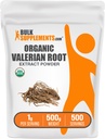BulkSupplements.com Organic Valerian Extract pulver - Opprinnelig fra Valerian Root, Herbal Supplement - Glutenfri, 1g per servering, 500g (1,1 lbs) (Pack of 1)