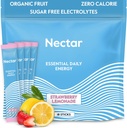 Nectar Energy Booster - Økologisk koffein, B12 & Elektrolytter - Sukker gratis og null kalorie - sunn kaffe, energidrikk og soda alternativ - Hydration & energi Supplement (Straw. Lemonade 18 Packets)