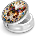 Pille Box-3 sammenlikning liten pille saken for purse & Pocket Mini Metal Pill Holder Reise Pill Container å holde kosttilskudd BPA-fri (Gemstone Butterfly)