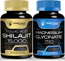 Magnesium Glycinate Capsules - 750mg - Magnesium Supplement høy absorpsjon Supplement │Shilajit ren Himalayan Organic Capsules med naturlig Occuring Fulvic Acid