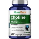 NusaPure Choline Bitartrat 650 mg 200 Veggie Capsules (vegetariske, ikke-GMO, Vegan)