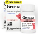 Genexa Barns ren smerte og feber Acetaminophen Chewables, Dye Free, 0% Kunstige Additiver, Delicious Grape Flavor, Chewable Medisin for barn 2-11, 80 mg per tablett, 48ct (2 Pakke)