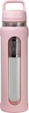 20oz Glass vannflaske med silikon erme, 600ml krus med 2 Tier Lid (Wide Munn og liten munn rett drikking) med te leak flaske - Gym Yoga Utendørsaktiviteter (Pink)
