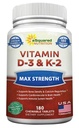 aSquared ernæring vitamin D3 med K2 Supplement-180 Chewable tabletter, Max styrke D-3 Cholecalciferol & K-2 MK7 for å støtte sunne bein, tenner, hjerte -antioksidant D3 & K2 MK-7 energiformula voksne