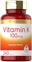 Carlyle vitamin K 100 mikrog | 240 tabletter | Vegetarisk, ikke-GMO, Glutenfri | vitamin K Supplement