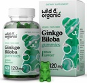 Wild & Organic Gingko Biloba 120 mg Gummies - Brain Support and Focus Supplement m/Ginkgo Biloba Extract - Vegansk, Ikke-GMO - 60 Pektin-baserte Herbal Chewables