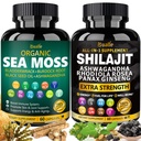 Bulle Sea Moss og Shilajit Bundle-Sea Moss 300mg, Svart Seed Oil 100mg,Ashwagandha 50mg,Ginger & Shilajit 300mg,Rhodiola Rosea 100mg,Panax Ginseng 50mg,All i 1 Kosttilskudd-USA laget(2 Pack)