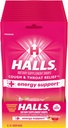 HALLS Relief + Energistøtte, Strawberry Lemonade Cough drops, 12 poser med 25 dråper (300 totale dråper)