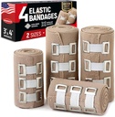 Premium Elastic Bandage Wrap - 4pk (2x3in, 2x4in) + 12 ekstra Clips - Sterk komprimering Bandage Wrap for wrists, ankler, føtter og kne