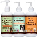 Naturlig hund selskap velvære Bundle Food Oil Toppers inkludert (1) Wild Alaskan Salmon Oil, (1) flytende glukosamin, (1) beroligende olje