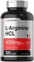 Horbäach L-Arginine HCL 4000mg | 120 kapler | Aminosyre for menn og kvinner | Nitric Oxid Supplement | Vegetarisk, ikke-GMO, Glutenfri Supplement