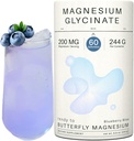 Magnesium Glycinate Powder 200mg høy absorpsjon Chelated Bisglycinate med organisk sommerfugl Pea Blomster | Støtter Stress Relief, rolig & søvn | 8,6 oz, 60 Serveringer