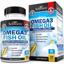 Triple Styrke Omega 3 Fiskeolje Supplement - 2250mg EPA DHA Omega 3 Fettsyrer fra fersk villt fanget fisk, Burpless sitron flavor formel støtter øyenhelse og mer, Glutenfri, 180 Softgels