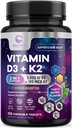 Vitamin D3 K2 - 5000 iu vitamin D3 & 100 mcg vitamin K2 (MK-7) Kompleks for immunstøtte - Bein, tenner og muskler helsestøtte - Berry Chewable, Glutenfri, ikke-GMO, flaske i USA - 120 tabletter