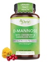 Pure by Nature 600mg D-Mannose Vegansk kapsler med Cranberry & Dandelion Extract, Urin Tract Helse støtte, Flush Impurity, Detox Kropp, 240 Count
