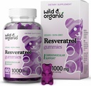 Wild & Organic Resveratrol Gummies 1000mg - Trans Resveratrol Supplement for Antioksidant, Hjerne, Immunstøtte - 60 Vegan, Ikke-GMO Antioksidant Gummies