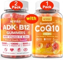 NEVISS 2Pack Vitamin ADK med B12 Gummies + 1Pack CoQ10-250mg Fylte Gummies
