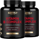 Vitamin B-kompleks - Inneholder alle essensielle B-vitaminer - B1, B2, B3, B5, B6, B7, B9, B12 og Biotin - Super B-kompleks vitaminer for energi, immunitetsstøtte - 180 tabletter