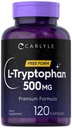 Carlyle L-Tryptophan 500 mg | 120 kapsler | Aminosyre Supplement | Gratis skjema | Premium formel | Ikke-GMO & Glutenfri