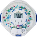 SenyerKare 28-dagers automatiske piller dispenser med alarm og Alzheimers omsorg, medisinorganisator w/Easy-Les LCD-skjerm, lyd & lys og nøkkelvarsler for medisinering, vitaminer, kosttilskudd, Clear Lid