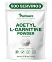 Purisure Acetyl L-karnitin pulver, 250g, Alcar pulver, Aminosyre Supplement, Acetyl L-karnitin Supplement for bedre kognitiv ytelse og muskulær utholdenhet, glutenfri, ikke-GMO, 500 Services