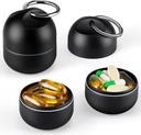 Zanaki liten bærbar enkelt pille boks Keychain - Metal Daily Reise Pille Organizer tilfelle, vanntett pilleholderflaske, søt medisin vitamin supplement container Carrier for lomme eller purse, svart