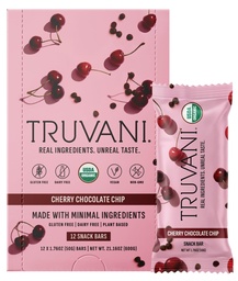 Truvani Plant Basert Snack Bars Cherry sjokolade Chip 12 Pack | 5g Protein | USDA organisk og vegansk | Den eneste baren | Dairy, Soja, og Glutenfri | Individuelt omringet