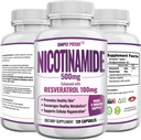 Nikotinamid 500mg med Resveratrol 100mg - 120 Veggie kapsler - Vitamin B3 Supplement piller for å støtte NAD, hudcelle helse og energi