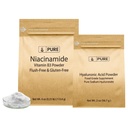 PURE ORIGINALE INGREDIENTS Hyaluronsyre og niacinamidbundel, forskjellige størrelser, flush-fri, fine pulvere