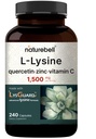 NatureBell L-Lysine 1000mg kapsler + Quercetin 250mg med vitamin C og sink, 240 greve | gratis form aminosyrer, L Lysine kompleks immunstøtte, Lip & hud helse supplement