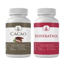 PURE ORIGINALE INGREDIENTS Cacao & Resveratrol Capsule Bundle (100 kapsler hver), ingen additiver eller fyllstoffer, Lab verifisert