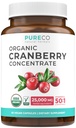 Organic Cranberry Pills - 50:1 Konsentrat lik 25 000 mg ferske tranebær (Vegan) for urinveistrakt helse og nyrerense - Cranberry Pills for kvinner - UTI Support Supplement - 60 kapsler