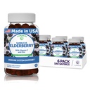 Lunakai Sambucus Elderbær Gummies med sink og vitamin C for voksne og barn - 100 mg Black Elderberry Vitaminer Immun støtte Supplement - Vegan, ikke-GMO, Ingen Corn Syrup - 6 Pack