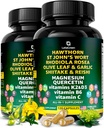 Organic Hawthorn Berry Capsules - Hawthorn Berry med St Johns Wort Rhodiola Rosea Olive Leaf Shiitake Reishi Mushroom Quercetin & Vitamin C, D3, K2, B6 & Magnesium (240 Count)