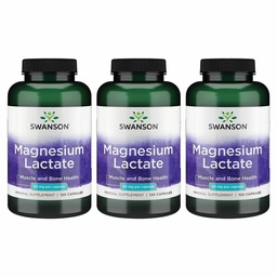 Swanson Magnesium Lactate - Mineral Supplement som fremmer muskel- og beinhelsestøtte - Lactate Free Lactate Mineral Form for Gentle Absorpsjon - (120 Kapsler, 84 mg Hver) 3 Pakke