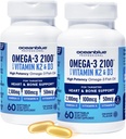 Oceanblue Professional Omega-3 2100 med vitamin K2 og vitamin D3-60 Count 2 Pack- Triple Styrke Burpless Fish Oil Supplement med EPA, DHA & DPA - Wild Fanget - Orange Flavor, 60 Serveringer