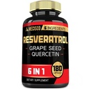 6in1 Trans Resveratrol Supplement med Grape Seed, Melke Thistle, og mer - Resveratrol 1000mg - Støtter for immunsystem, hjertehelse, kroppshåndtering - 180 kapsler
