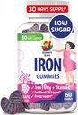 SUNNY SAM Iron Gummies for barn og voksne - jern vitaminer med vitamin C, 10 mg per servering - Chewable frukt gummy for immun støtte rødt blodcelle produksjon